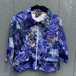 Sportelle Blue Floral Zip Front Jacket
